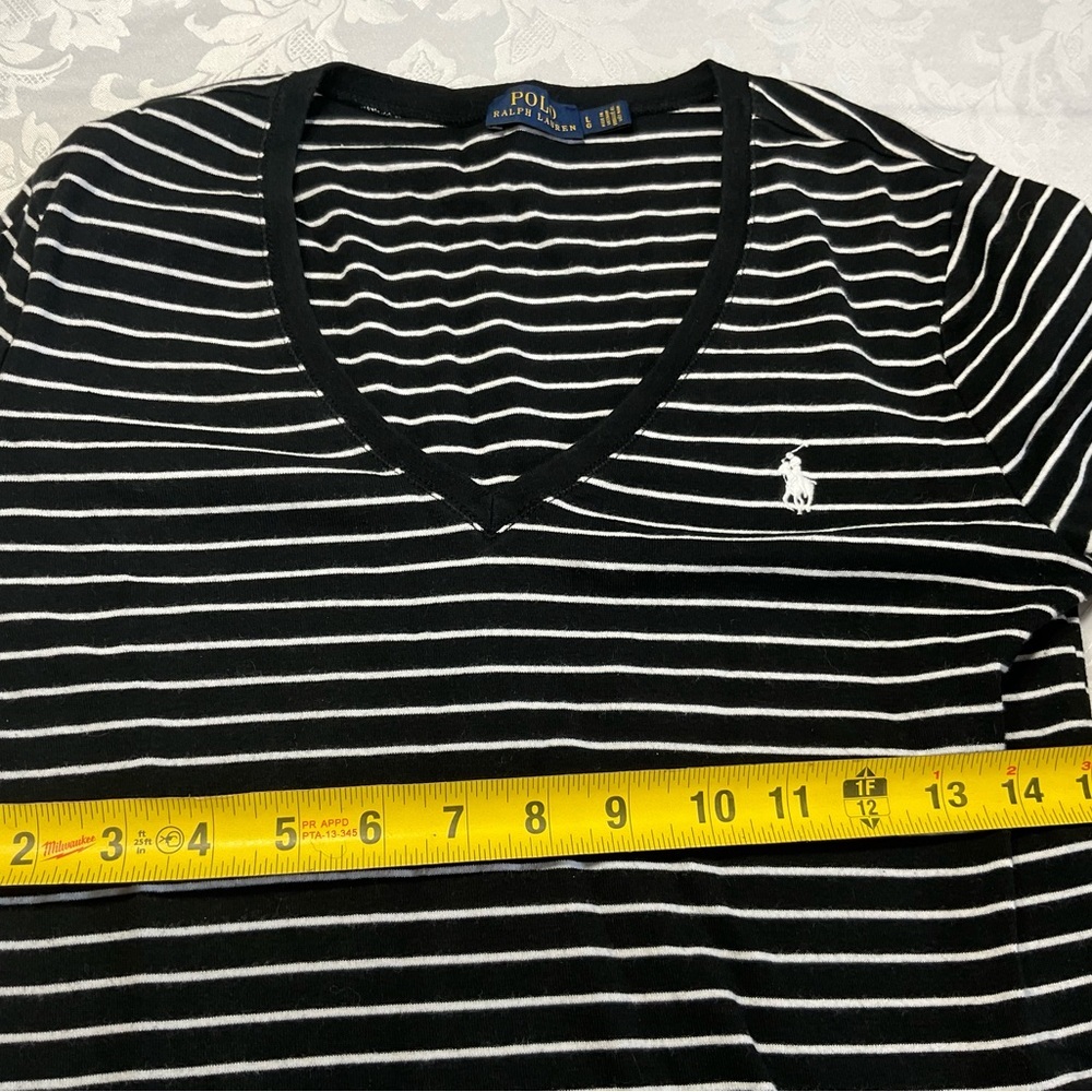Ralph Lauren Black White Striped Long Sleeve Knit Top Women 100%Cotton Size L - Picture 7 of 7